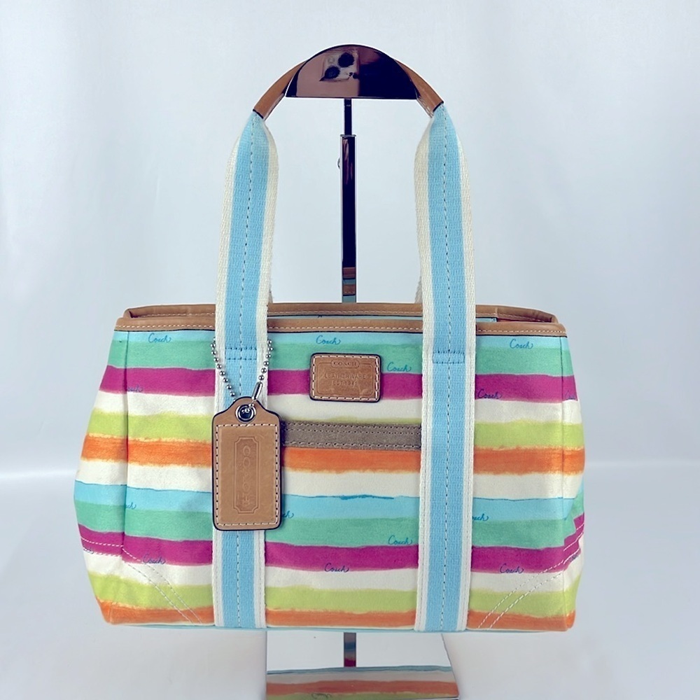 Coach Hampton Watercolors Pastel Striped Fabric Tote Handbag Small G0932-10025 - Picture 15 of 16